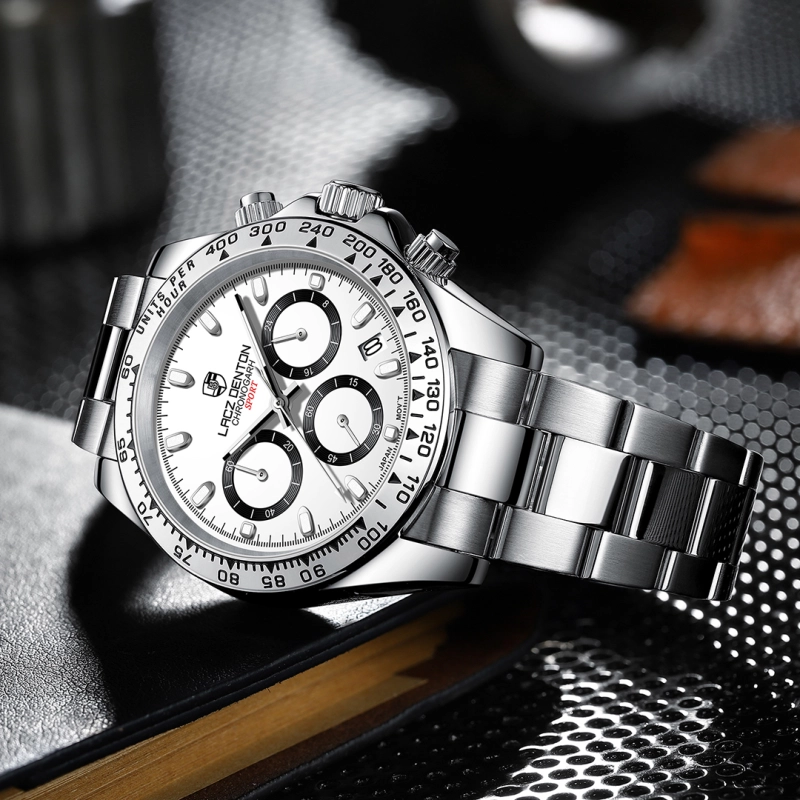 LACZ DENTON Men's Quartz Watches LD9105 Chronograph Stainless Steel Wristwatches