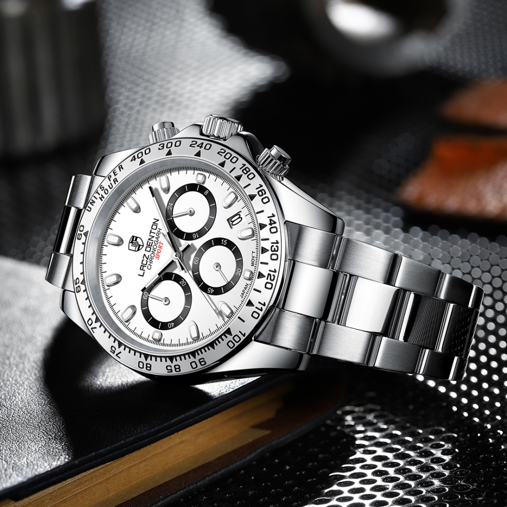 LACZ DENTON Men's Quartz Watches LD9105 Chronograph Stainless Steel Wristwatches