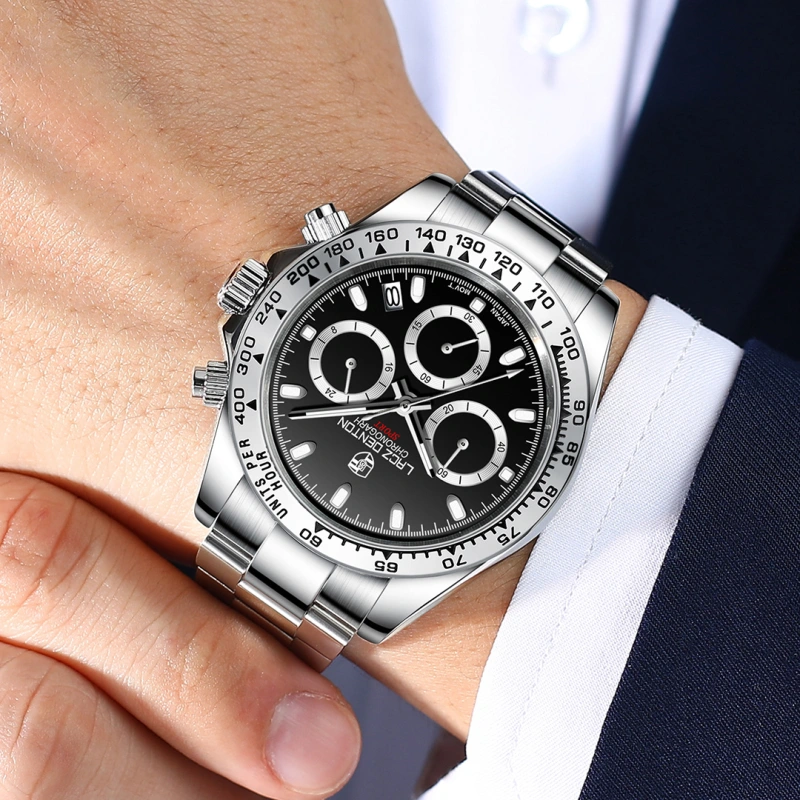 LACZ DENTON Men's Quartz Watches LD9105 Chronograph Stainless Steel Wristwatches