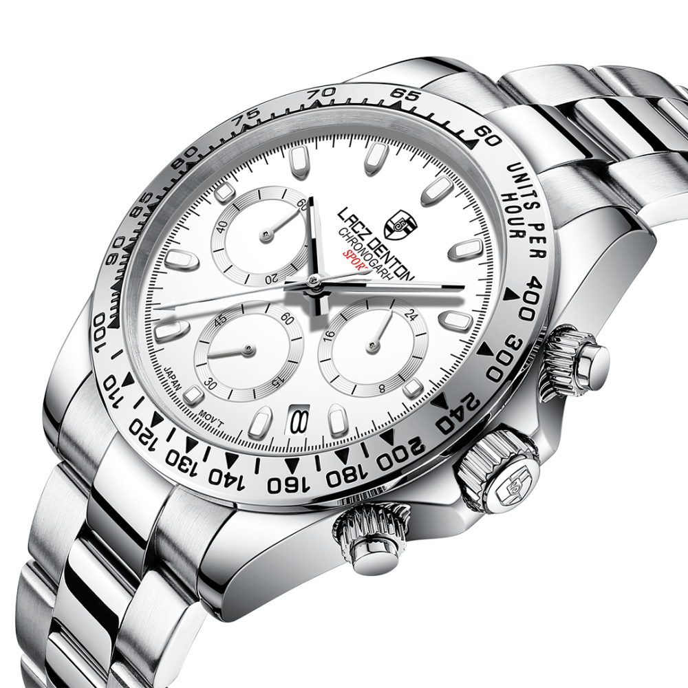 LACZ DENTON Men's Quartz Watches LD9105 Chronograph Stainless Steel Wristwatches