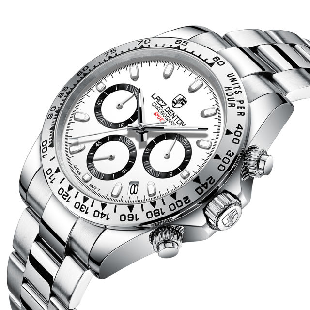 LACZ DENTON Men's Quartz Watches LD9105 Chronograph Stainless Steel Wristwatches
