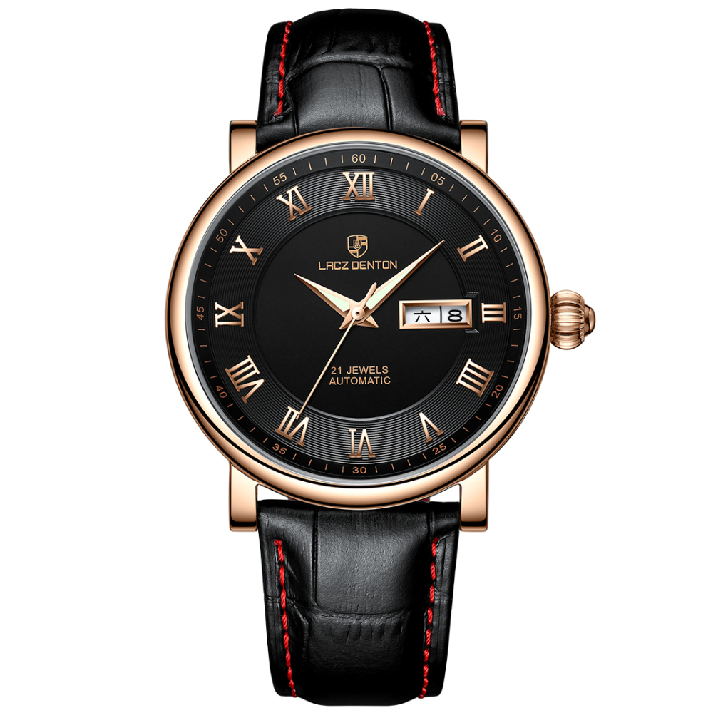 LACZ DENTON Men's Watches LD1308 Leather Waterproof Stainless Steel Business Wrist Watches for Men