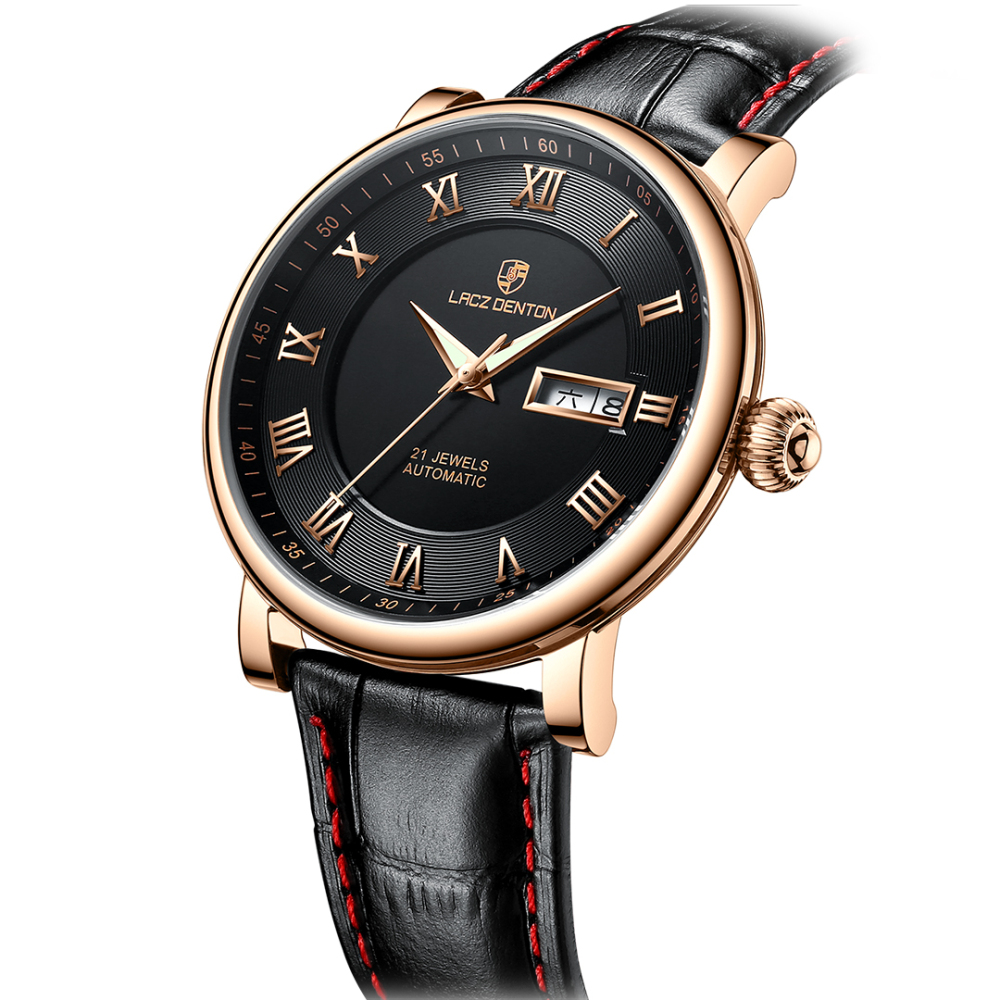 LACZ DENTON Men's Watches LD1308 Leather Waterproof Stainless Steel Business Wrist Watches for Men