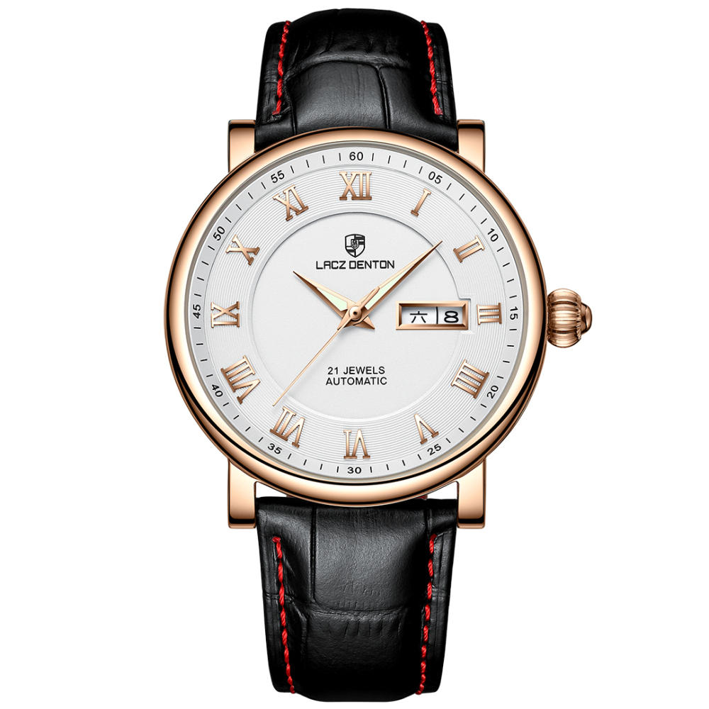 LACZ DENTON Men's Watches LD1308 Leather Waterproof Stainless Steel Business Wrist Watches for Men