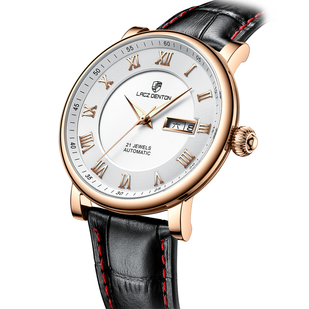 LACZ DENTON Men's Watches LD1308 Leather Waterproof Stainless Steel Business Wrist Watches for Men