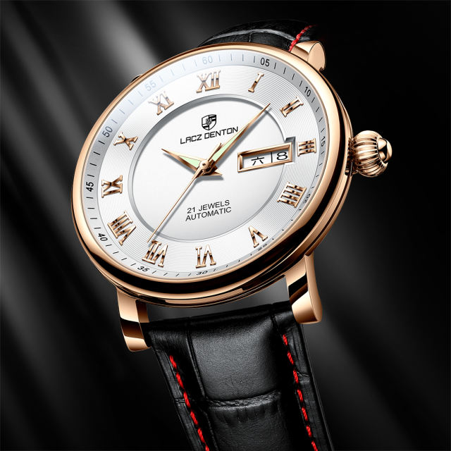 LACZ DENTON Men's Watches LD1308 Leather Waterproof Stainless Steel Business Wrist Watches for Men