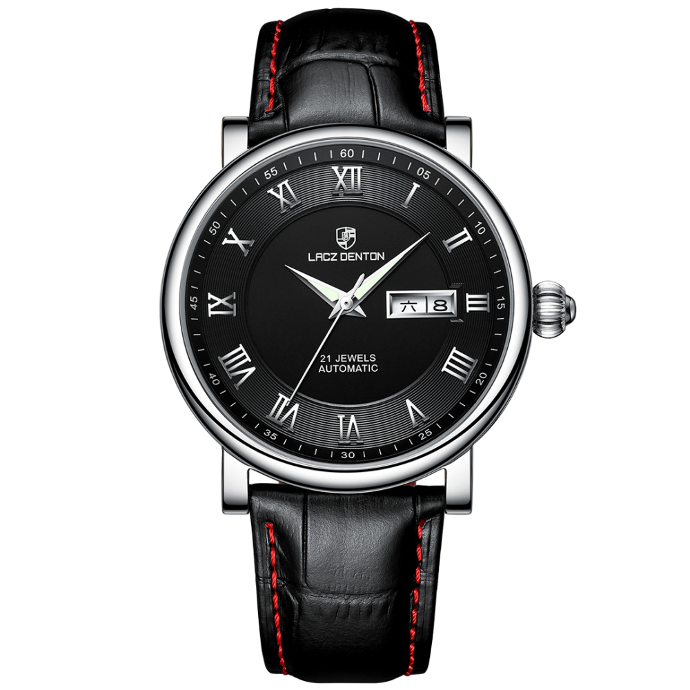 LACZ DENTON Men's Watches LD1308 Leather Waterproof Stainless Steel Business Wrist Watches for Men