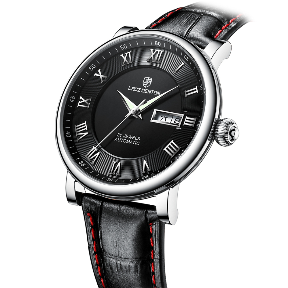 LACZ DENTON Men's Watches LD1308 Leather Waterproof Stainless Steel Business Wrist Watches for Men