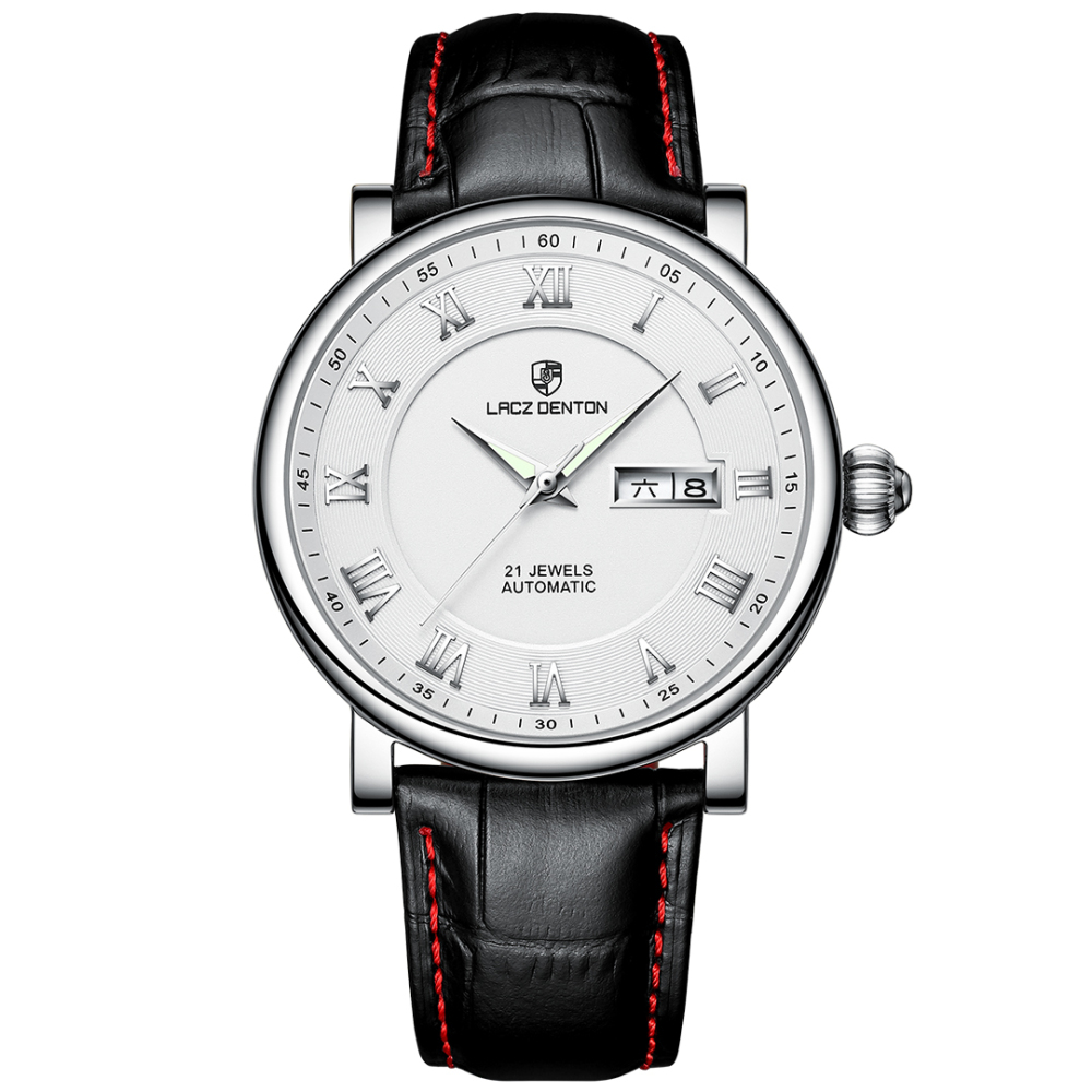 LACZ DENTON Men's Watches LD1308 Leather Waterproof Stainless Steel Business Wrist Watches for Men