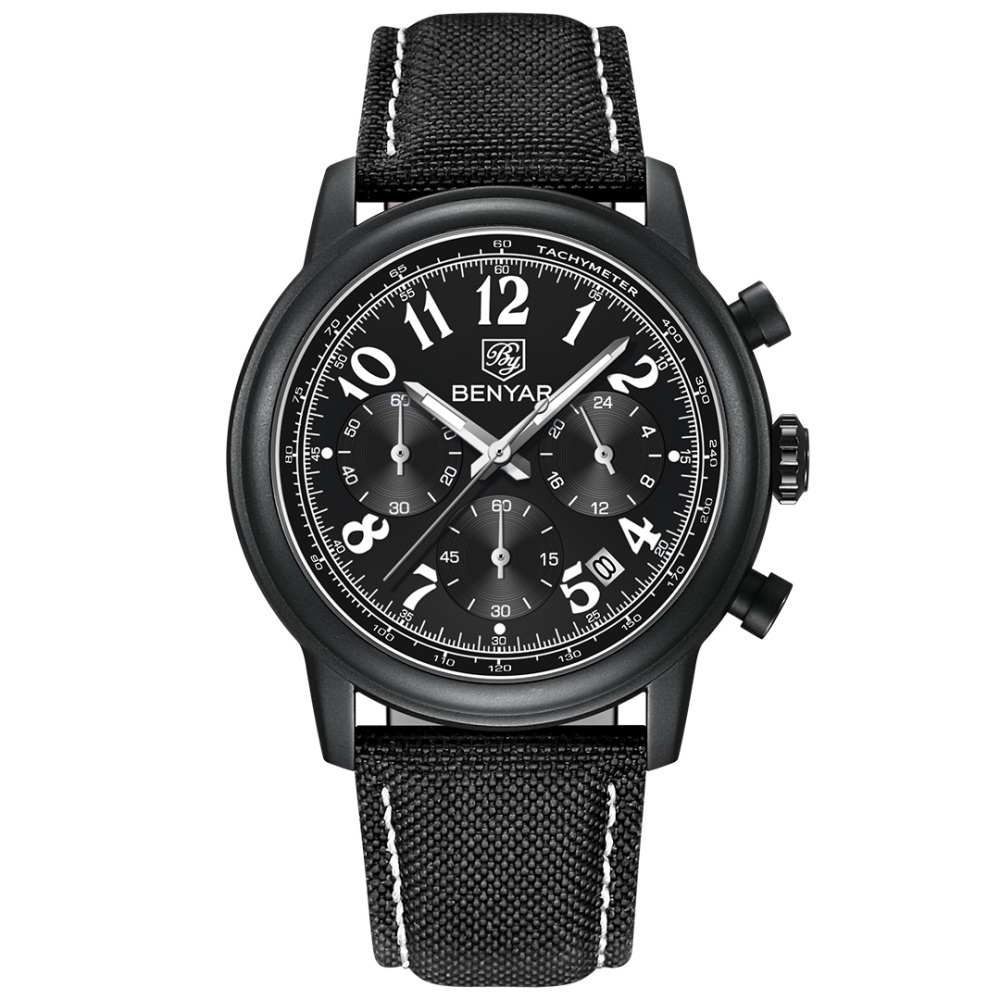 BENYAR New Quartz Men's Watches Brown Leather Watchband Chronograph Business Wrist Watches for Men Auto Date Clock Waterproof Wristwatches