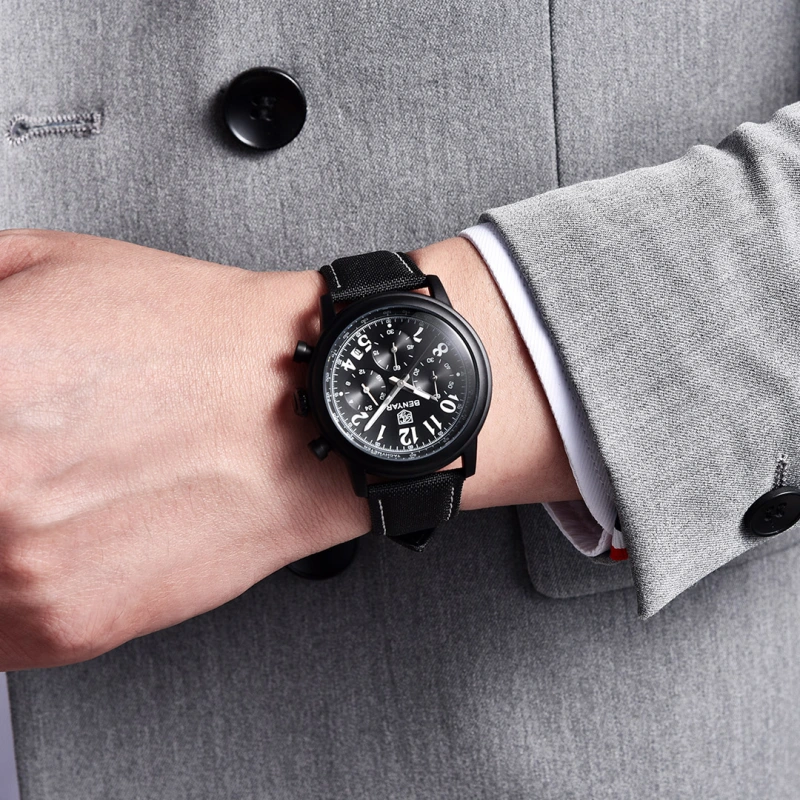 BENYAR New Quartz Men's Watches Brown Leather Watchband Chronograph Business Wrist Watches for Men Auto Date Clock Waterproof Wristwatches