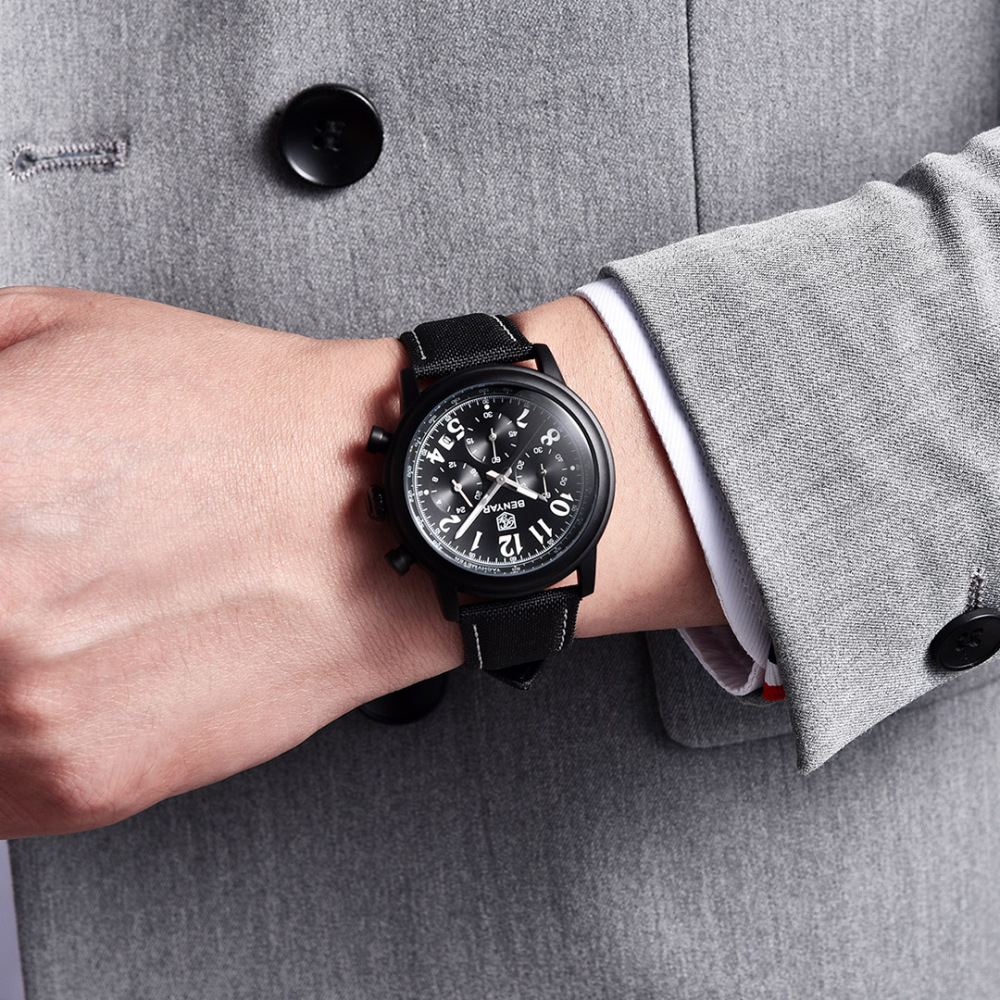BENYAR New Quartz Men's Watches Brown Leather Watchband Chronograph Business Wrist Watches for Men Auto Date Clock Waterproof Wristwatches
