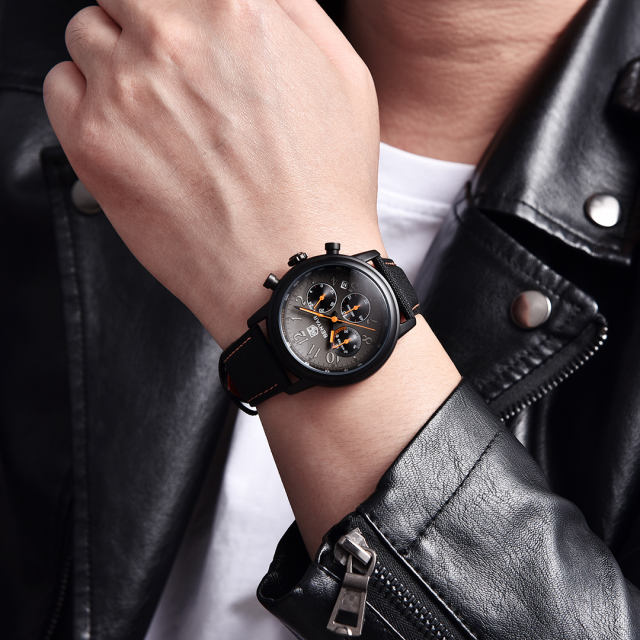 BENYAR New Quartz Men's Watches Brown Leather Watchband Chronograph Business Wrist Watches for Men Auto Date Clock Waterproof Wristwatches