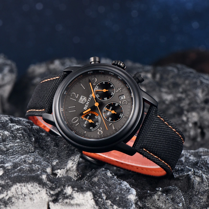 BENYAR New Quartz Men's Watches Brown Leather Watchband Chronograph Business Wrist Watches for Men Auto Date Clock Waterproof Wristwatches