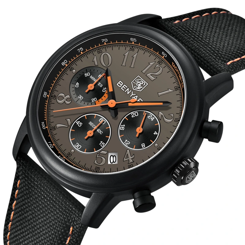 BENYAR New Quartz Men's Watches Brown Leather Watchband Chronograph Business Wrist Watches for Men Auto Date Clock Waterproof Wristwatches