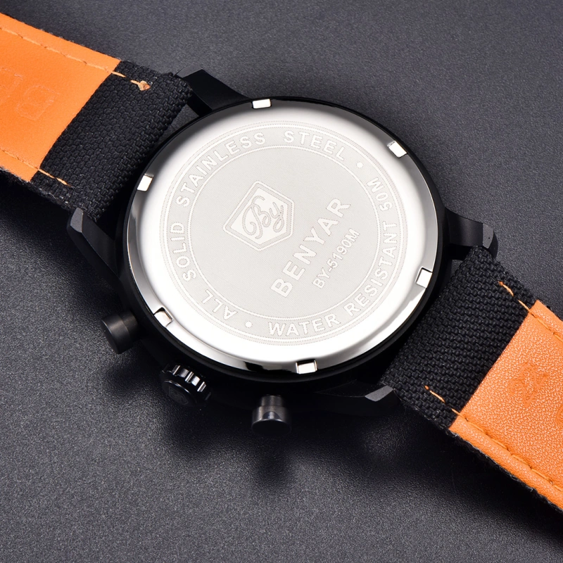 BENYAR New Quartz Men's Watches Brown Leather Watchband Chronograph Business Wrist Watches for Men Auto Date Clock Waterproof Wristwatches