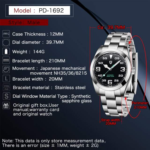 PAGANI DESIGN Men's Automatic Watches 40MM Stainless Steel Homage Mechanical Wristwatches Sapphire Glass AR Coated Watches 20bar Waterproof