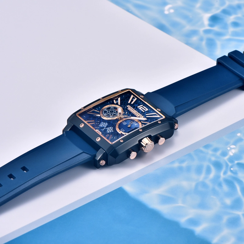 PAGANI DESIGN PD-1725 Men's Quartz Watches Rectangle Stainless Steel Waterproof Sports Wrist Watches VK64 Chronograph Movement Silicone Watchband