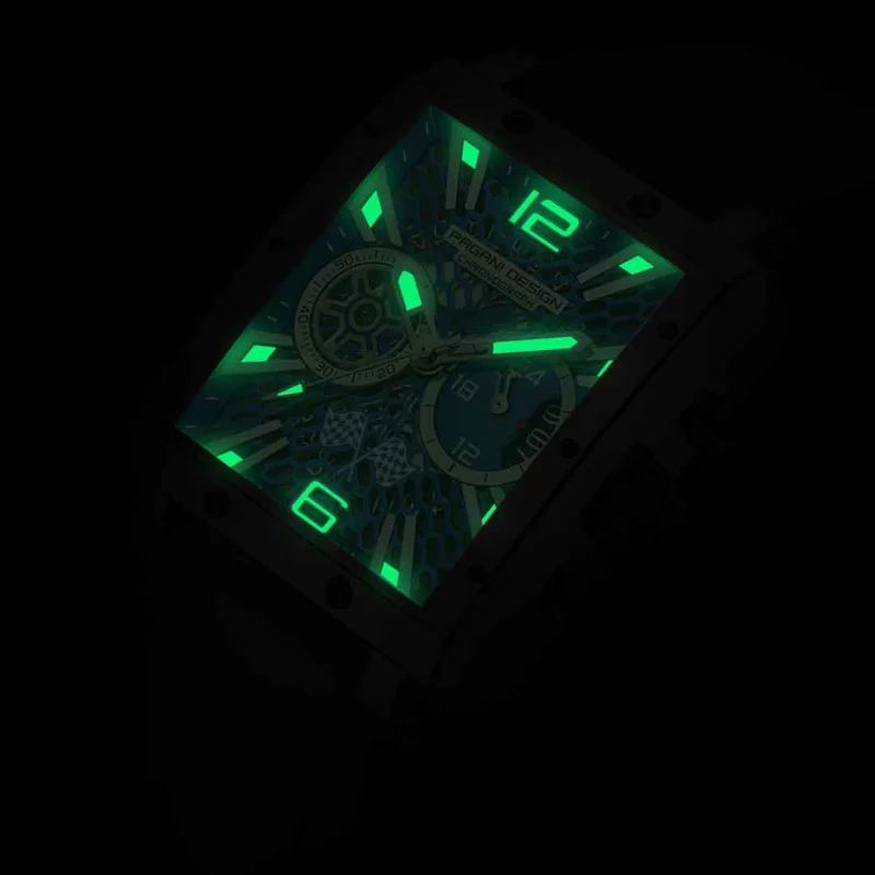 PAGANI DESIGN Men's Quartz Watches Rectangle Stainless Steel Waterproof Sports Wrist Watches VK64 Chronograph Movement PD1725 Silicone Watchband