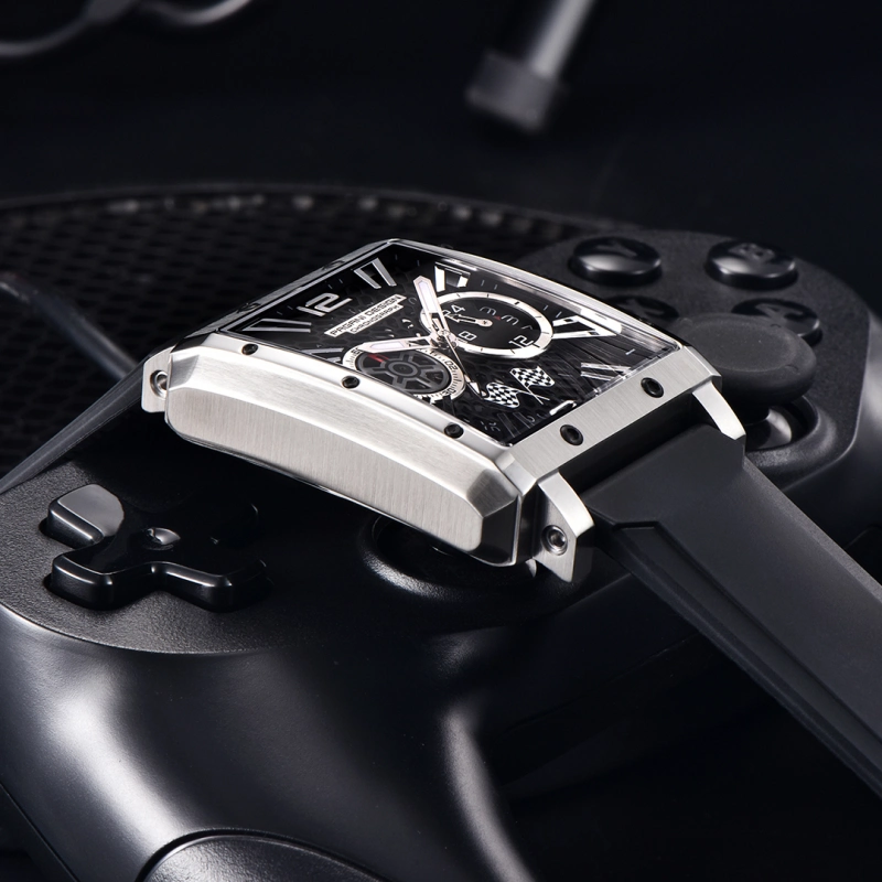 PAGANI DESIGN Men's Quartz Watches Rectangle Stainless Steel Waterproof Sports Wrist Watches VK64 Chronograph Movement PD1725 Silicone Watchband