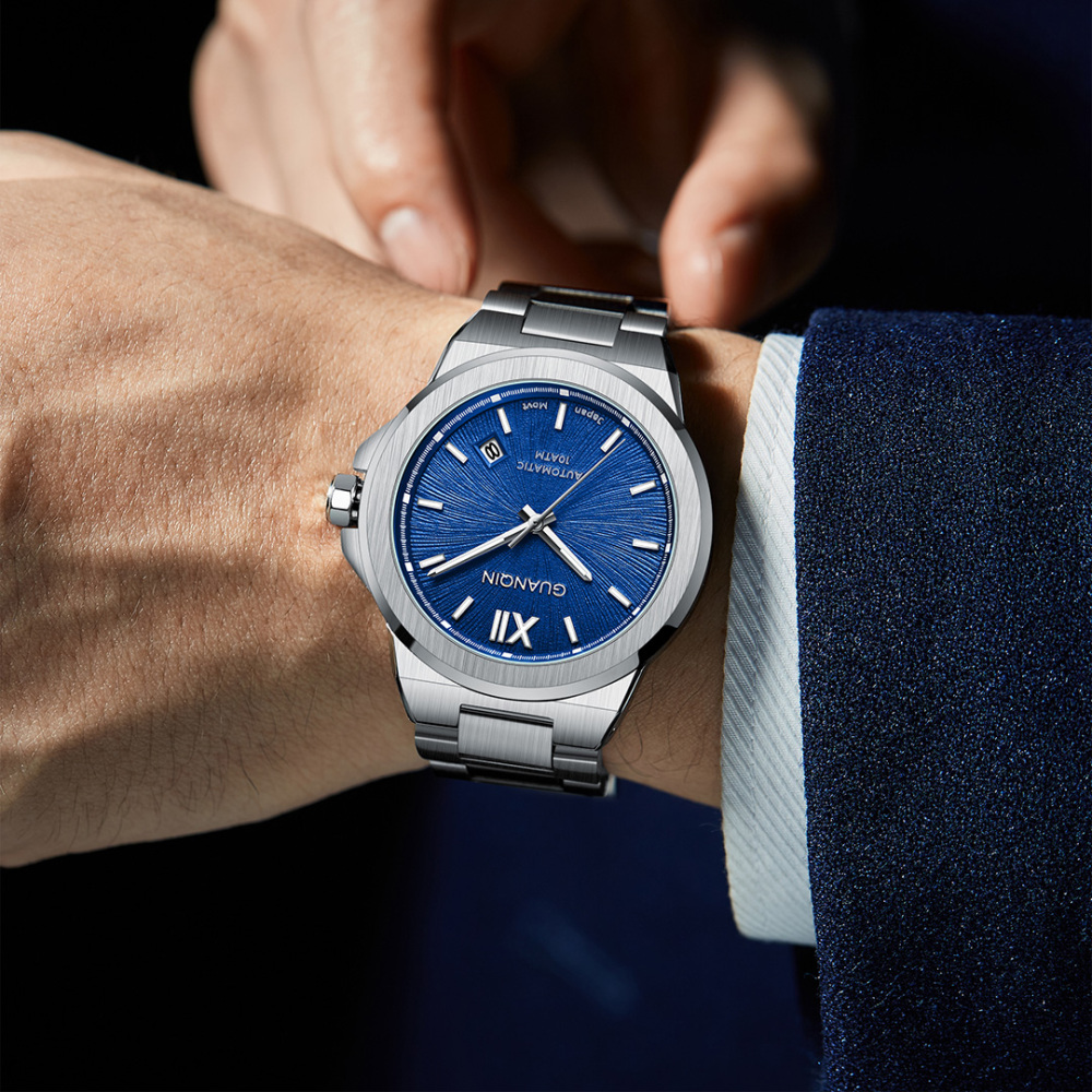 GUANQIN full Automatic Men's Watches 100M Waterproof Stainless Steel Business Sports Wrist Watches for Men APSON YN55 Movt