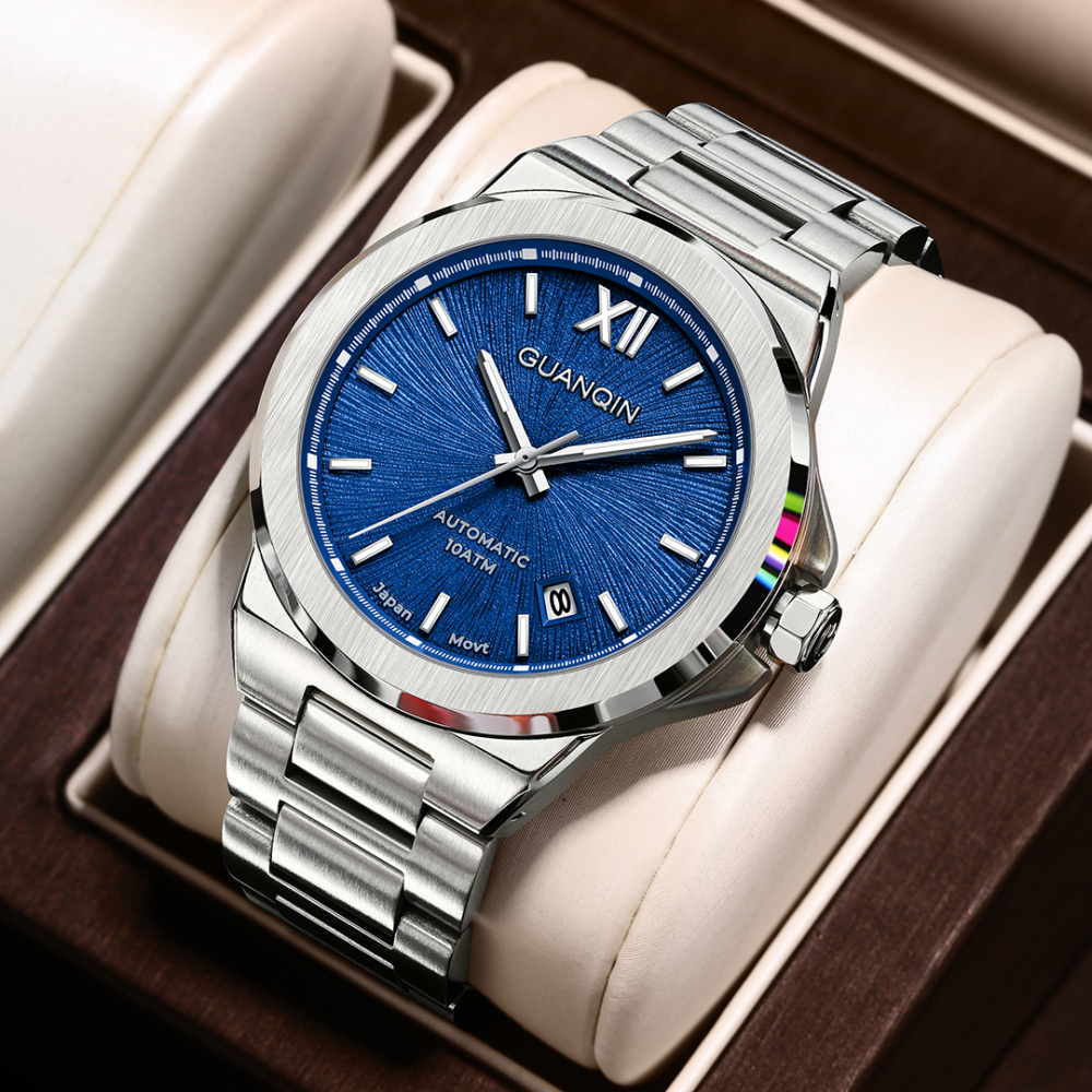 GUANQIN full Automatic Men's Watches 100M Waterproof Stainless Steel Business Sports Wrist Watches for Men APSON YN55 Movt