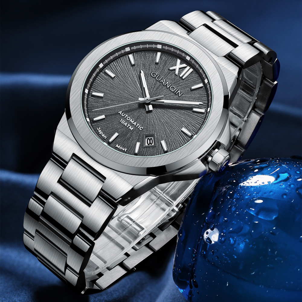 GUANQIN full Automatic Men's Watches 100M Waterproof Stainless Steel Business Sports Wrist Watches for Men APSON YN55 Movt