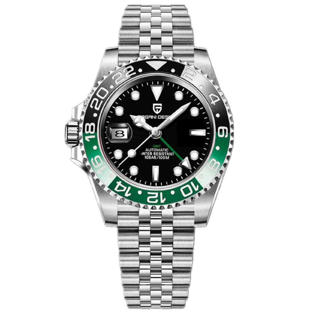 PAGANI DESIGN PD-1662 Men's Watches Automatic GMT Mechanical Stainless Steel Waterproof Wrist Watch for Men Jubilee Bracelet Sapphire Glass