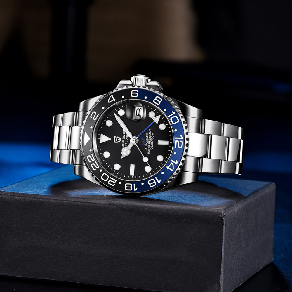 PAGANI DESIGN PD-1662 Men's Watches Automatic NH34 GMT New Stainless Steel Mechanical Waterproof Wrist Watch for Men Synthetic Sapphire Dial Glass PD1662