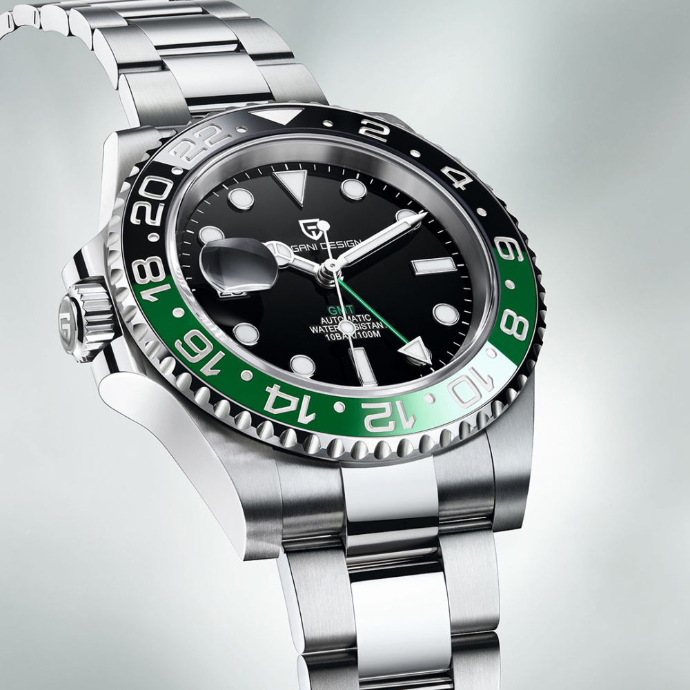 PAGANI DESIGN PD-1662 Men's Watches Automatic GMT Mechanical Stainless Steel Waterproof Wrist Watch for Men Jubilee Bracelet Sapphire Glass