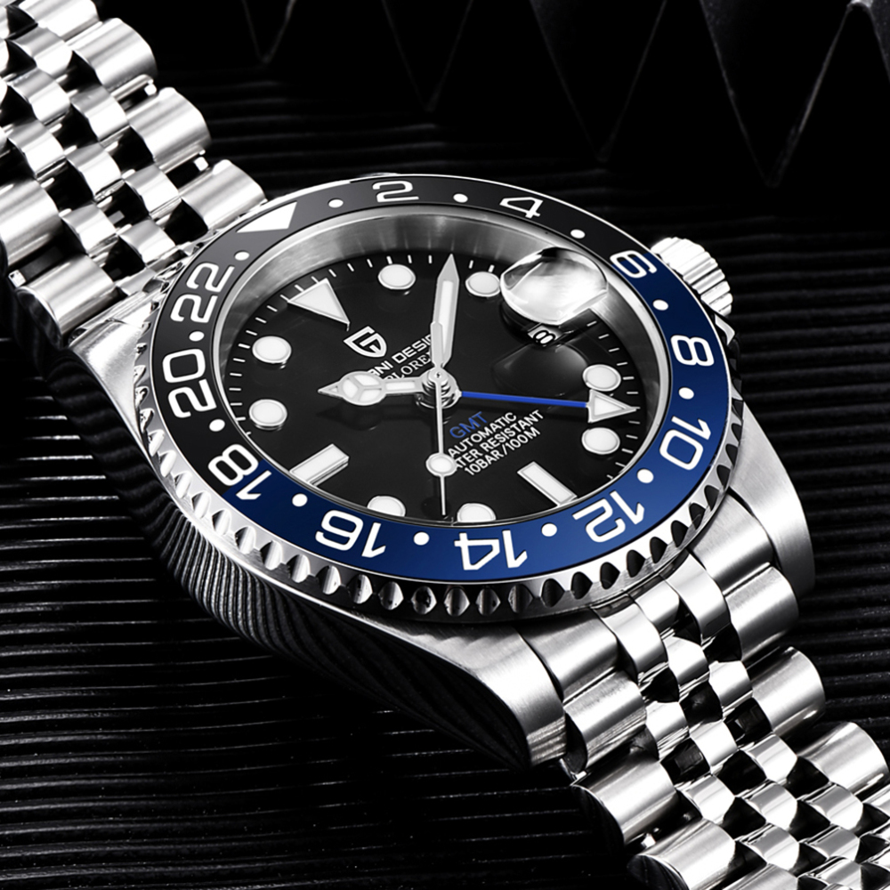 PAGANI DESIGN PD-1662 Men's Watches Automatic NH34 GMT New Stainless Steel Mechanical Waterproof Wrist Watch for Men Synthetic Sapphire Dial Glass PD1662