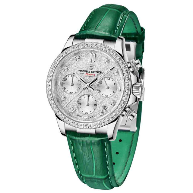 PAGANI DESIGN Women's Watches 36mm Chronograph Quartz Stainless Steel Waterproof Wrist Watch for Women Leather Watchband