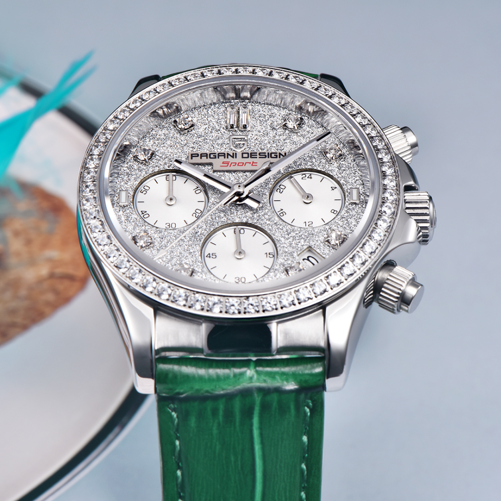 PAGANI DESIGN PD-1730 Women's Watches 36mm Chronograph Quartz Stainless Steel Waterproof Wrist Watch for Women Leather Watchband