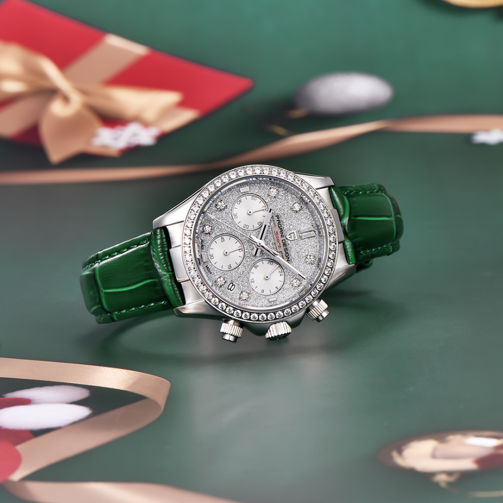 PAGANI DESIGN PD-1730 Women's Watches 36mm Chronograph Quartz Stainless Steel Waterproof Wrist Watch for Women Leather Watchband