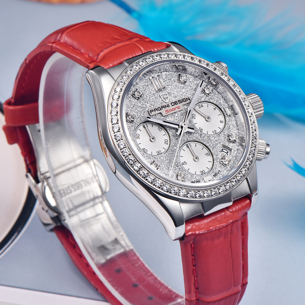 PAGANI DESIGN PD-1730 Women's Watches 36mm Chronograph Quartz Stainless Steel Waterproof Wrist Watch for Women Leather Watchband