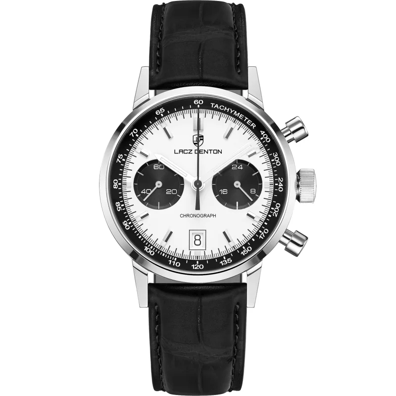 LACZ DENTON Men's Quartz Watches 40mm Casual Business Leather Sports Wrist Watches for Men Chronograph Design SEIKO VK64 Movt