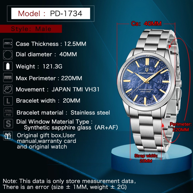 PAGANI DESIGN New Quartz Men's Watches 40mm full Stainless Steel Business Waterproof Wrist Watches for Men PD1734