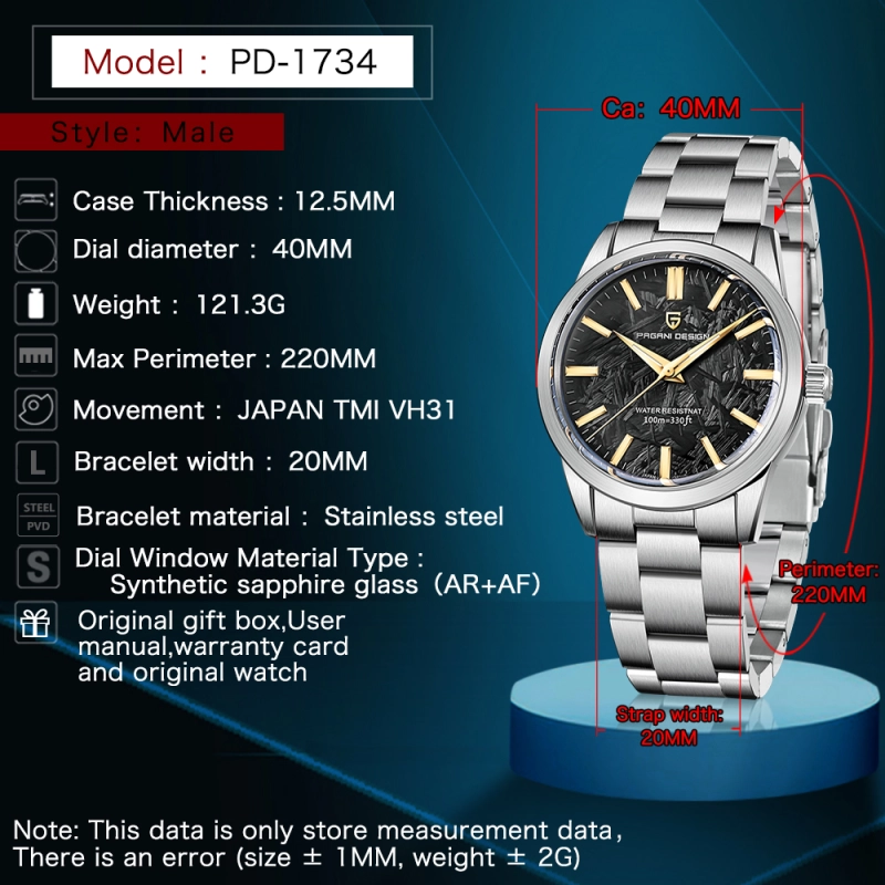 PAGANI DESIGN PD-1734 Quartz Men's Watches 40mm full Stainless Steel Business Waterproof Wrist Watches for Men