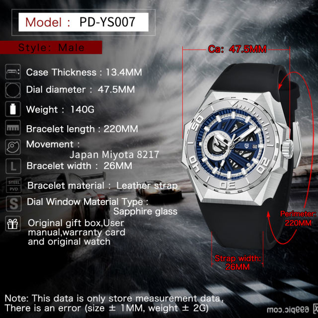 PAGANI DESIGN New Men's Automatic Watches Skeleton Stainless Steel Mechanical Sports Watch with Silicone Watchband Unique Watch Case Miyota 8217 Movt