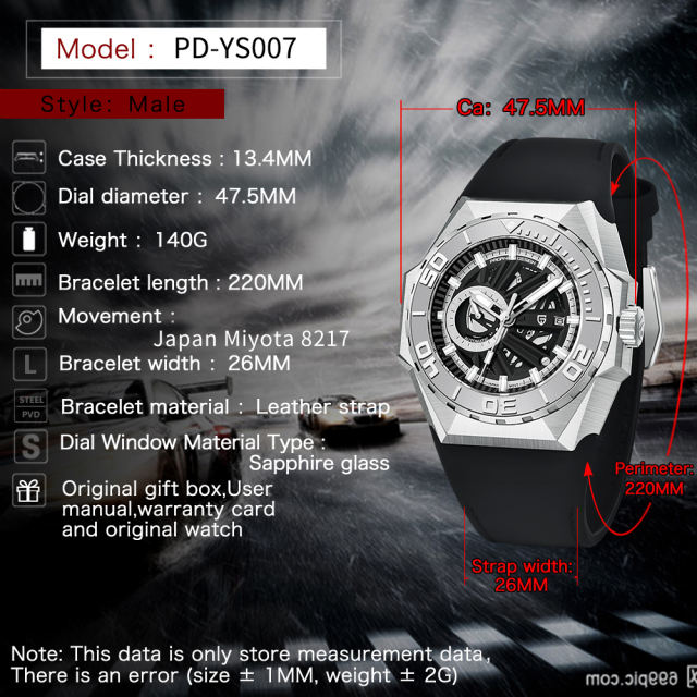 PAGANI DESIGN New Men's Automatic Watches Skeleton Stainless Steel Mechanical Sports Watch with Silicone Watchband Unique Watch Case Miyota 8217 Movt