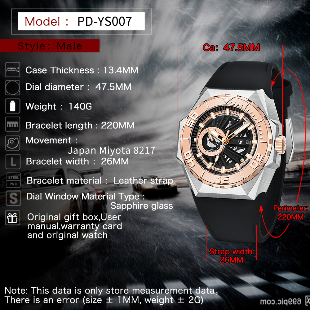 PAGANI DESIGN New Men's Automatic Watches Skeleton Stainless Steel Mechanical Sports Watch with Silicone Watchband Unique Watch Case Miyota 8217 Movt