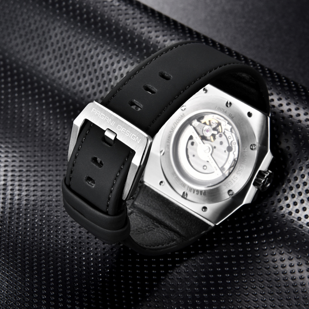 PAGANI DESIGN New Men's Automatic Watches Skeleton Stainless Steel Mechanical Sports Watch with Silicone Watchband Unique Watch Case Miyota 8217 Movt
