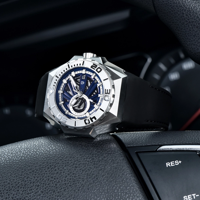 PAGANI DESIGN New Men's Automatic Watches Skeleton Stainless Steel Mechanical Sports Watch with Silicone Watchband Unique Watch Case Miyota 8217 Movt