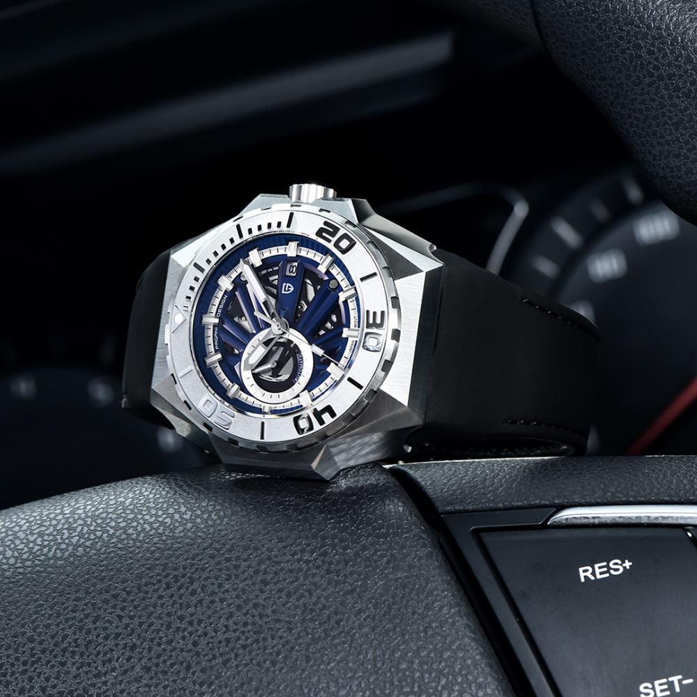 PAGANI DESIGN New Men's Automatic Watches Skeleton Stainless Steel Mechanical Sports Watch with Silicone Watchband Unique Watch Case Miyota 8217 Movt
