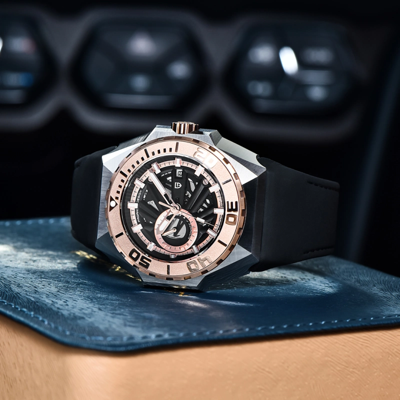 PAGANI DESIGN New Men's Automatic Watches Skeleton Stainless Steel Mechanical Sports Watch with Silicone Watchband Unique Watch Case Miyota 8217 Movt