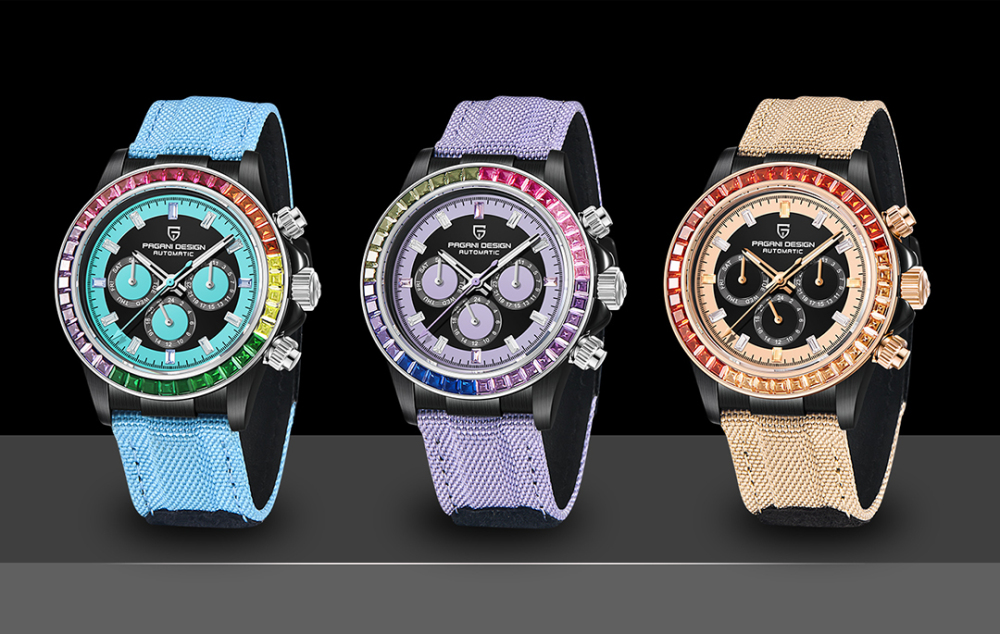 PAGANI DESIGN Men's Automatic Watches 40mm Rainbow Bezel Stainless Steel Waterproof Wrist Watches for Men Sport Unique Watches HZ2196A Movt