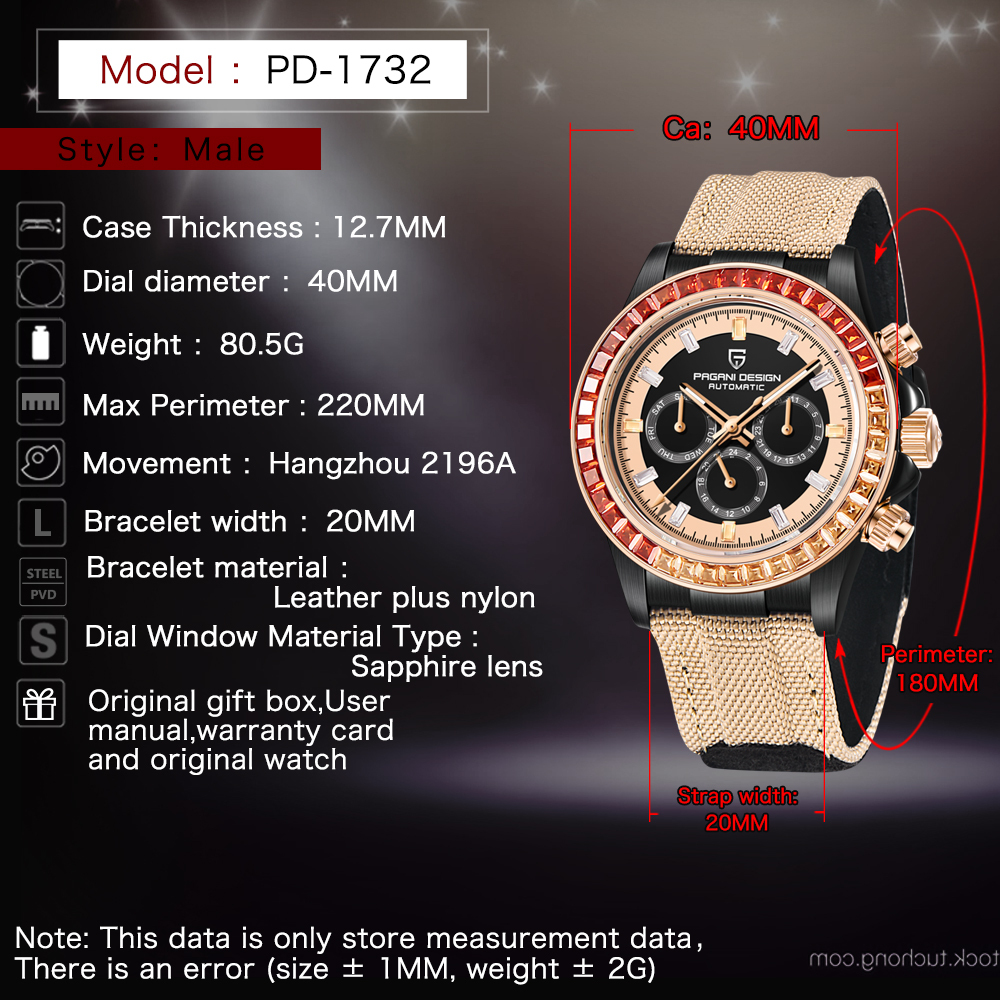 PAGANI DESIGN Men's Automatic Watches 40mm Rainbow Bezel Stainless Steel Waterproof Wrist Watches for Men Sport Unique Watches HZ2196A Movt