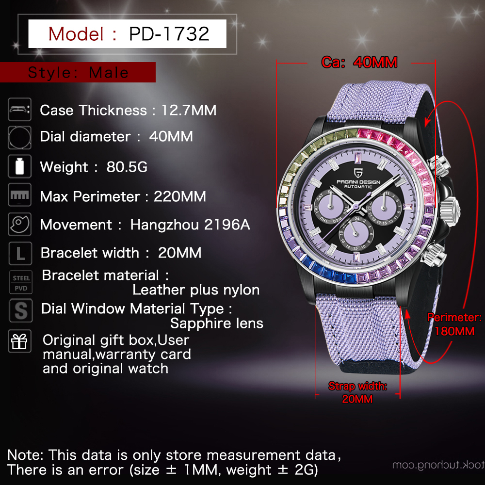 PAGANI DESIGN Men's Automatic Watches 40mm Rainbow Bezel Stainless Steel Waterproof Wrist Watches for Men Sport Unique Watches HZ2196A Movt