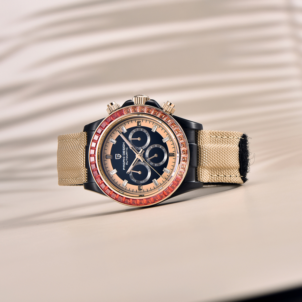 PAGANI DESIGN Men's Automatic Watches 40mm Rainbow Bezel Stainless Steel Waterproof Wrist Watches for Men Sport Unique Watches HZ2196A Movt