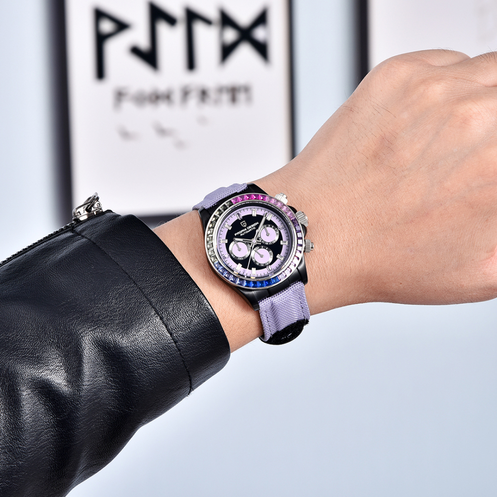 PAGANI DESIGN Men's Automatic Watches 40mm Rainbow Bezel Stainless Steel Waterproof Wrist Watches for Men Sport Unique Watches HZ2196A Movt